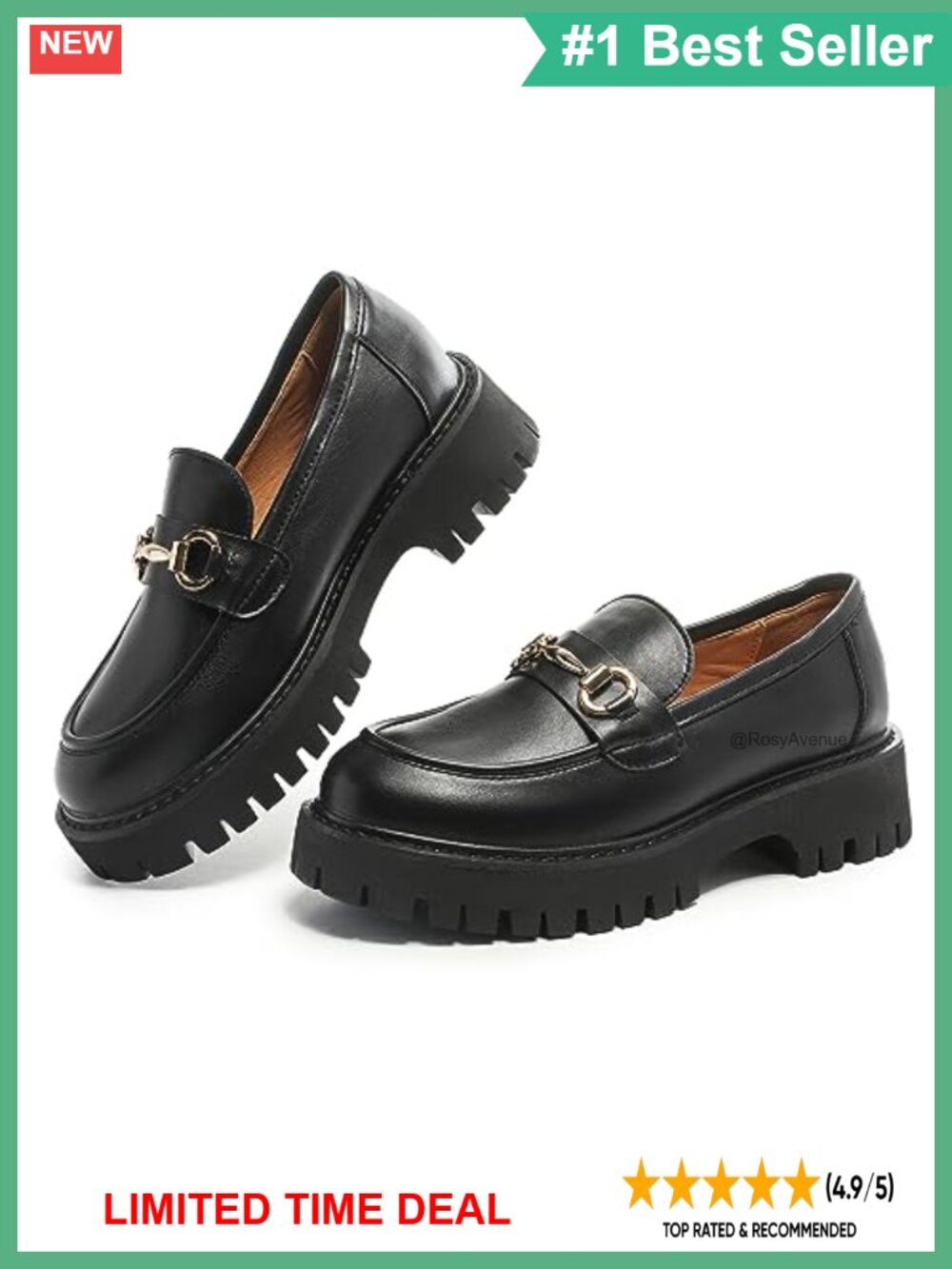 Chunky Platform Loafers PU Leather Slip On Round Toe Lug Sole Women